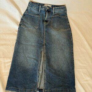 Just Black Denim Midi Skirt Medium Wash Front Slit Size S